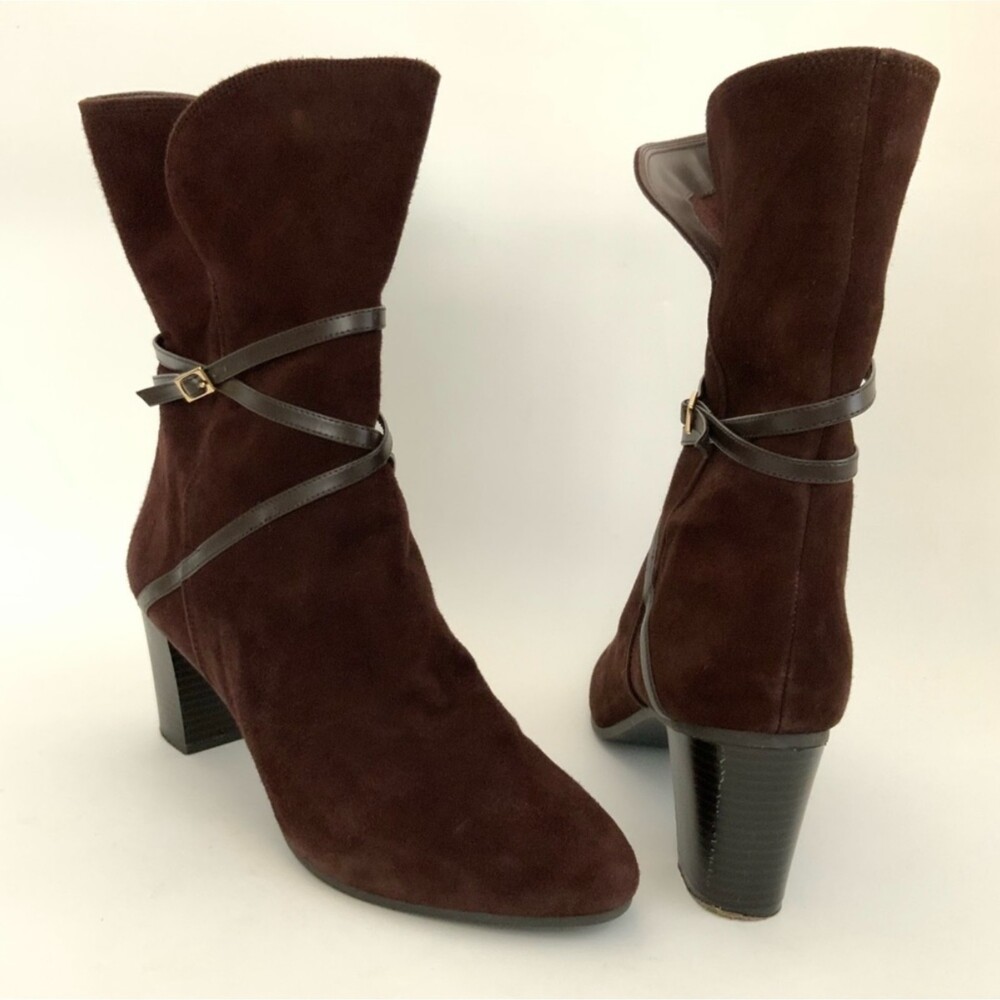 Isaac Mizrahi Live Mid-calf Suede Boots Brown 10 - Picture 3 of 16